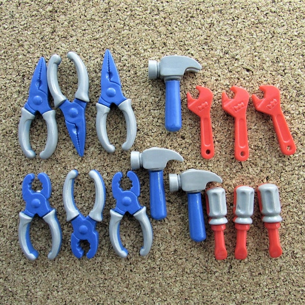 15 Tool Push Pins 3 each Hammer Wrench Pliers Screwdriver Thumb Tacks Boys Office Supplies Unique Room Decoration for Kids Bulletin Board