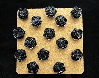 15 Black Rose Push Pins for Whimsigoth Bulletin Board and Goth Office