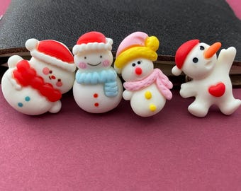 Winter Snowmen Backpack Pins set of 4, White Elephant Christmas Gift for Coworker, Snowman Lover Gift for Teacher Appreciation