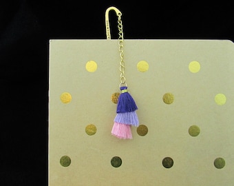 Purple and Pink Tassel Gold Metal Hook Bookmark, Bookish Gift for Reader Booklover, Book Mark with Tassel