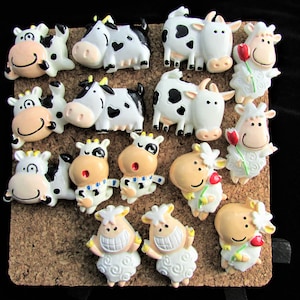 15 Happy Cows and Silly Sheep Push Pins, Mix & Match Push Pins to Customize your Set, Agriculture Dorm Bulletin Board