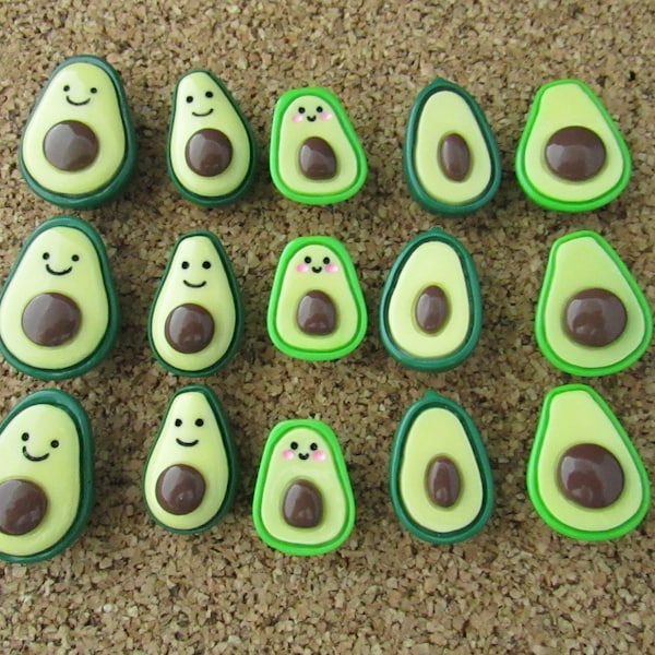 15 Avocado Family Push Pins, Student Teacher Gift,  Fun Kawaii Kids Dorm Room Decor, Mix & Match Push Pins to Customize your Set