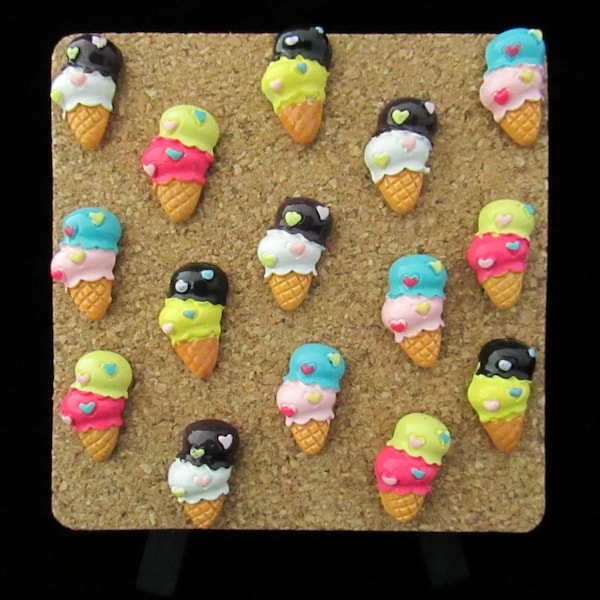 15 Ice Cream Push Pins, Miniature Faux Food Fun Dessert Office Decor, Coworker Teacher Gift,  Mix & Match Push Pins to Customize your Set