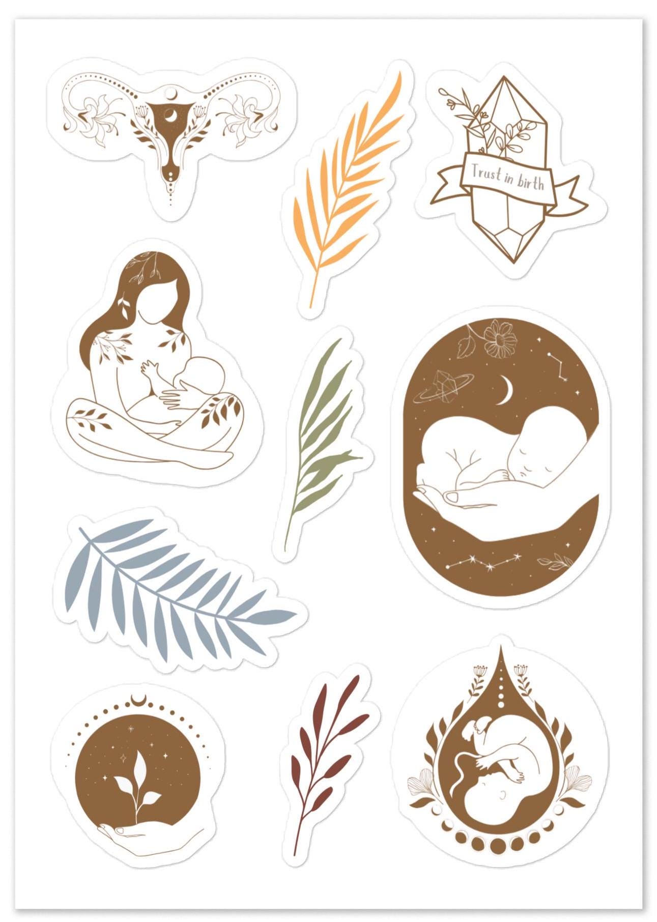 Boho Baby and Birth Sticker Set | Antenatal &amp; Postnatal Botanical Stickers | Spiritual Maternity ...
