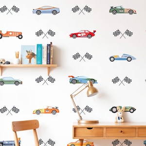 Racing Car Wall Decal, Boy&#39;s Room Decor, Watercolor Race Car Sticker, Kids Room Decor, Car Wall Art, Toddler Wall Decoration, Peel and Stick