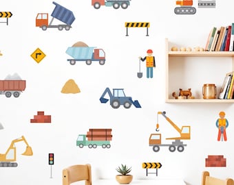 Construction Truck Wall Decals,  Boy's Nursery Decor, Nursery Wall Art, Kids Room Decal, Peel and Stick Wall Decal, Truck Decal