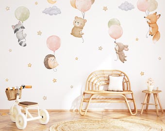 Muursticker aquarel jungle dieren, muursticker kinderkamer, muursticker wolk, muursticker sterren, decor kinderkamer, dierenstickers, Peel and Stick