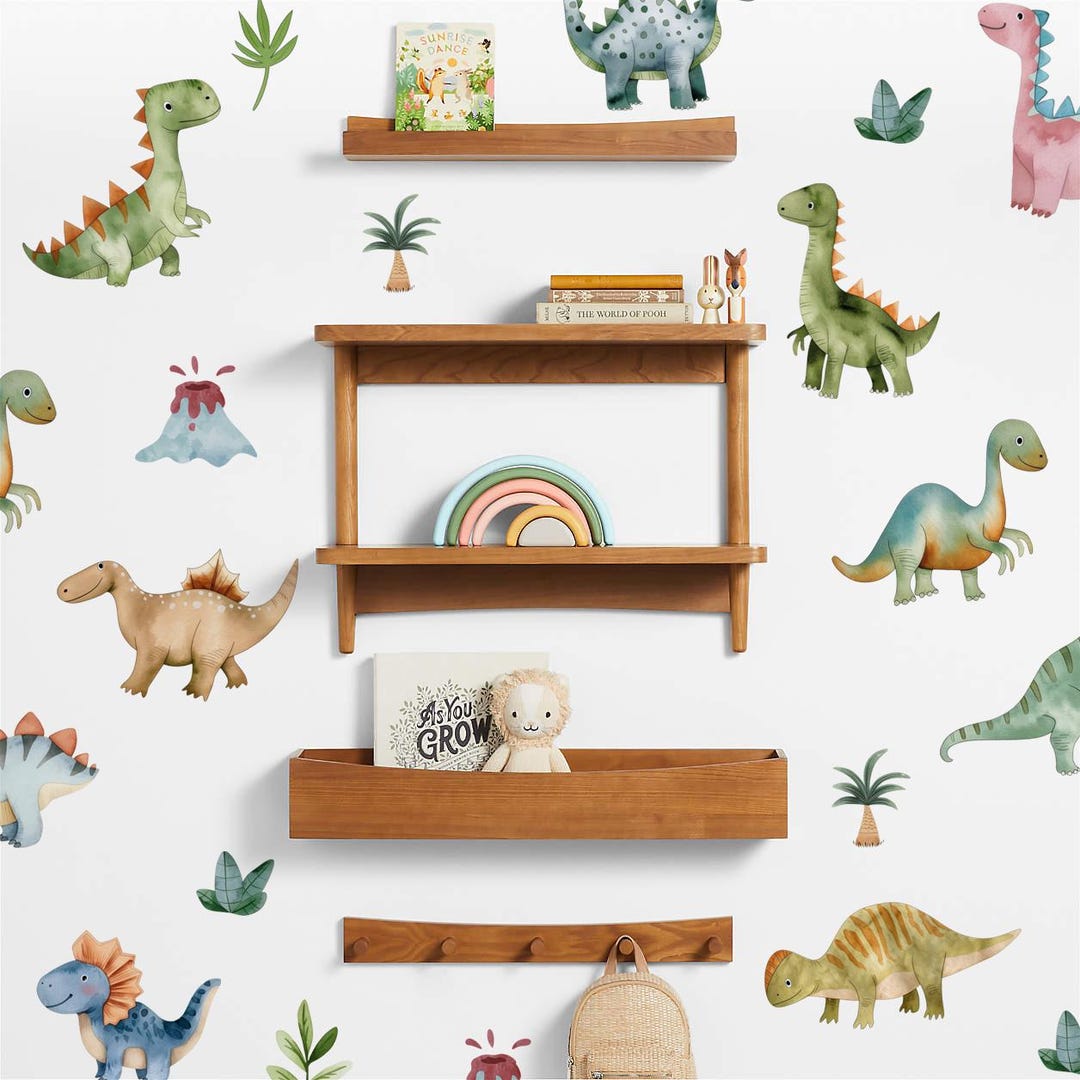 Watercolor Dinosaur Wall Decal, Jurassic Wall Sticker, Boy's Room Decor ...