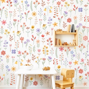 Adesivo con fiori di campo acquerellati, adesivo con fiori primaverili per cameretta dei bambini, stacca e attacca, decorazioni floreali per cameretta dei bambini, adesivi per bambini, adesivi murali con fiori