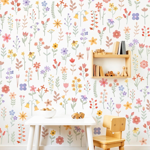 Watercolor Wildflower Decal, Nursery Spring Flowers Sticker, Peel and Stick, Nursery Floral Decor, Kids Decals, Flower Wall Stickers