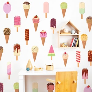 Ice Cream Wall Decals, Nursery Wall Decor, Ice Cream Wall Stickers, Kids Room Wall Art, Girl&#39;s Room Decal, Playroom Decor, Peel and Stick