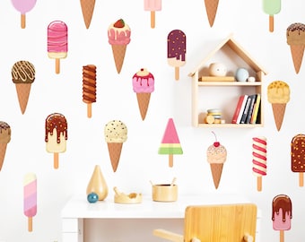 Ice Cream Wall Decals, Nursery Wall Decor, Ice Cream Wall Stickers, Kids Room Wall Art, Girl's Room Decal, Playroom Decor, Peel and Stick