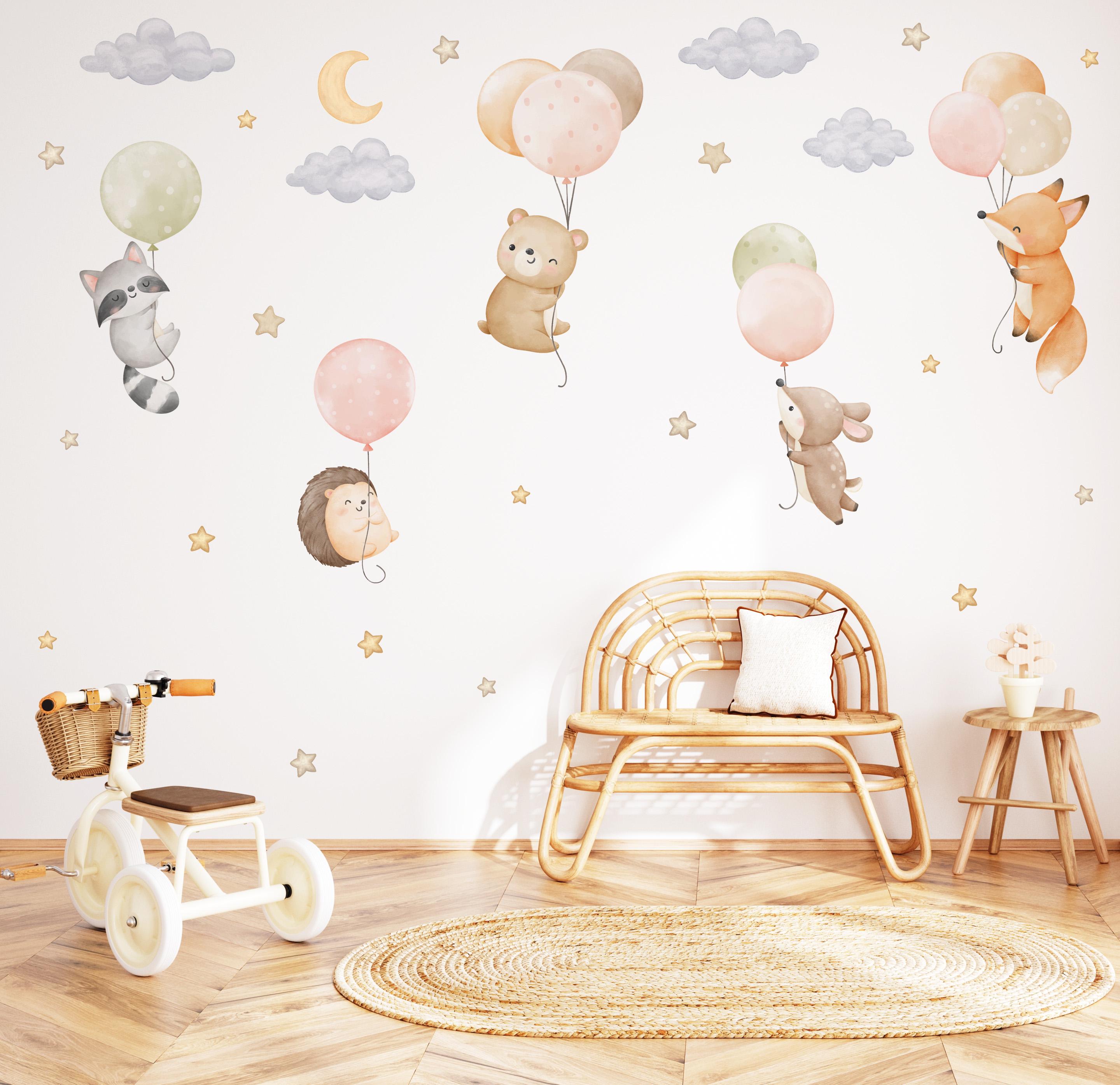 Watercolor Jungle Animal Wall Decal, Nursery Wall Decal, Cloud Wall ...