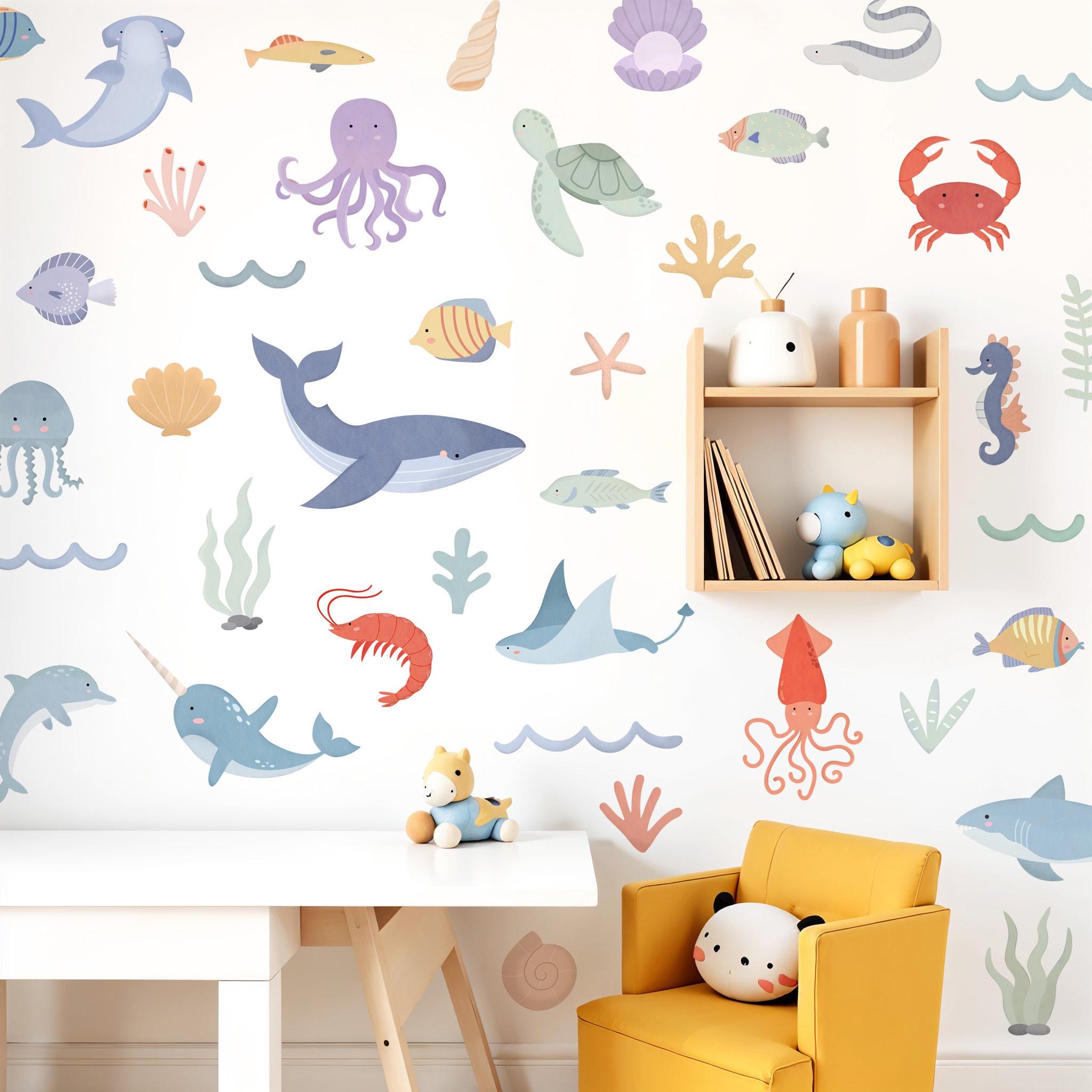 Autocollant Mural Corail Et Récif Marin Amovible - Décor Enfant Chambre, Thème Océan, En Tissu Et Vinyle
