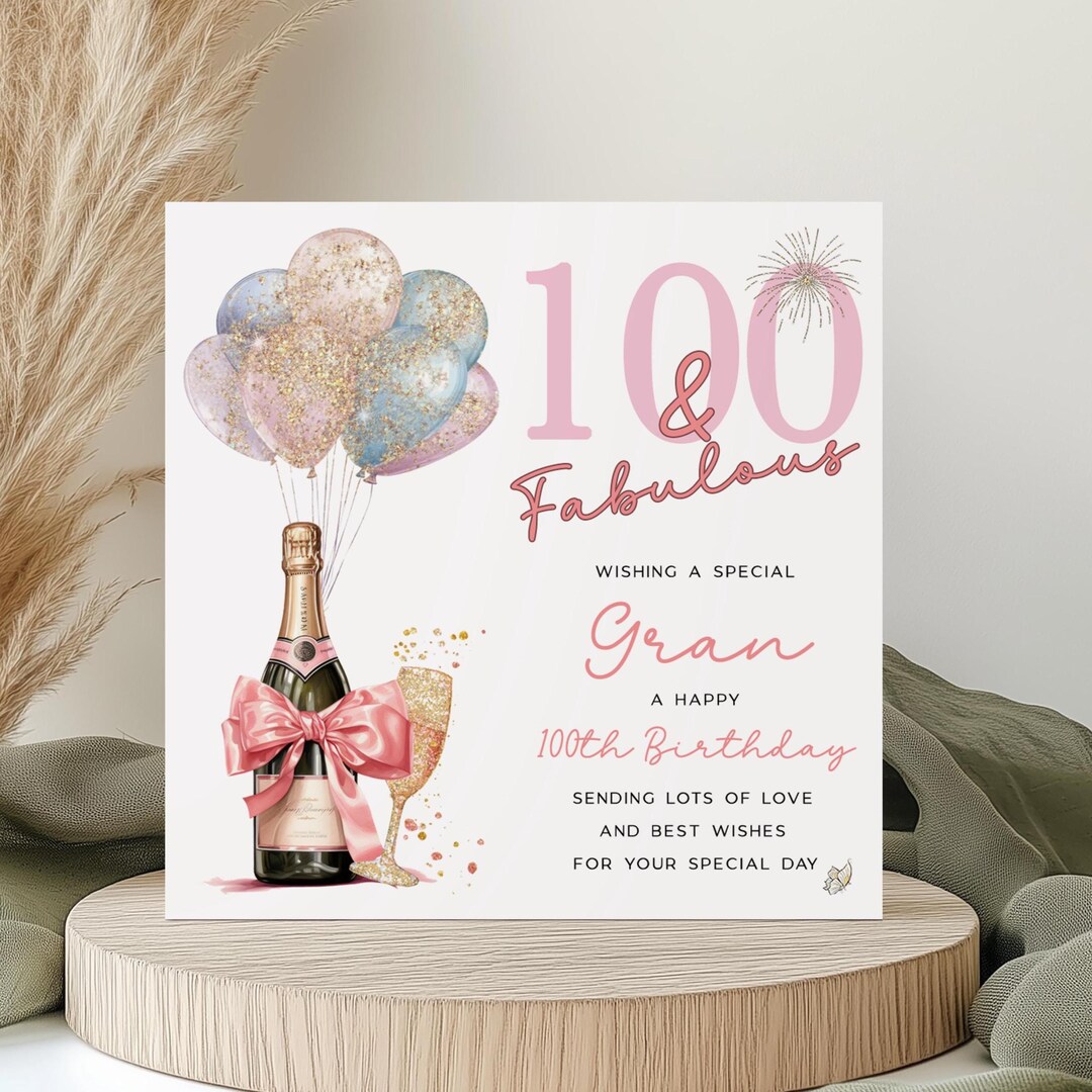 Personalised 100th Birthday Card for Her | Champagne & Balloons ...