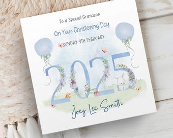 Grandson Christening Card | Baptism Card | Personalised Boy Christening Card | 2025 Date | Naming Day Card | Personalised Christening Card