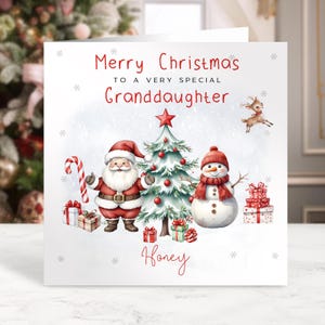 Santa Standing On Ladder Placing Star On Tree Great-Granddaughter Christmas Card - View #4