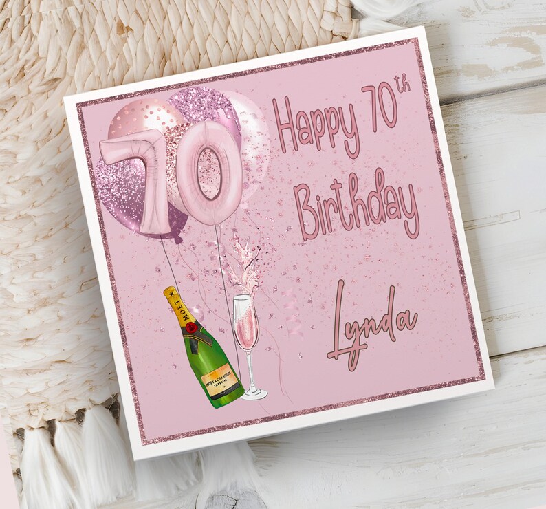 Personalised 70th Birthday Card for Her | Pink Handmade Greetings Card ...