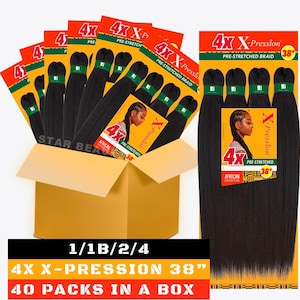 xpression braiding hair (4x) 38inches, {40 packs}pre-stretched x-pression braid