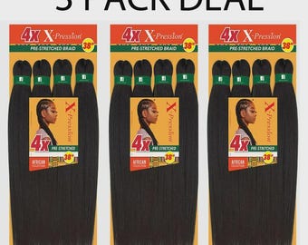 xpression(4x) 38inches,{3 packs deal }pre-stretched x-pression braiding hair