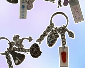 Handmade Science Keychain. STEM Gift. Custom Charm Option. Biology Lab Keyring.