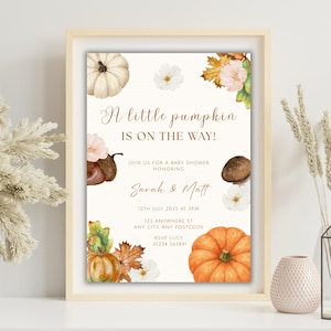 Pumpkin Baby Shower Invitation Template | Fall Baby Shower Canva Template | Autumn Baby Shower Invite | Editable Instant Digital Download
