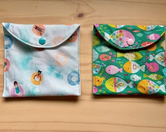 Reusable snack bag, reusable snack pouch, beach, ocean, summer prints