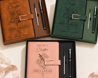 Diario "Il prossimo capitolo", set di taccuino in pelle personalizzato con incisione e penna, regalo di laurea per lei (Classe 2026).