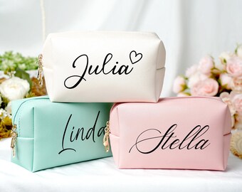 Gepersonaliseerde naam make-uptas,aangepaste leren toilettas,cosmetische tassen voor vrouwen,make-uptas voor haar,bruidsmeisjesvoorstel,cosmetische taszakje,