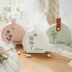 Portable Travel Jewellery Box,Birth Flower Jewellery Organizer,Personalized Jewelry Box With Name,Jewelry Case For Bridesmaid,Gift For Her