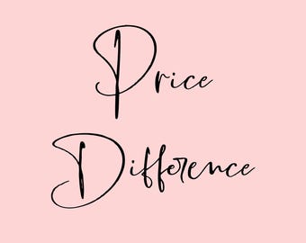以下が含まれることがあります： 淡いピンク色の背景に、黒の優雅な筆記体で「Price Difference」と書かれています。テキストは中央に配置され、フォントは繊細で流れるようなスタイルです。