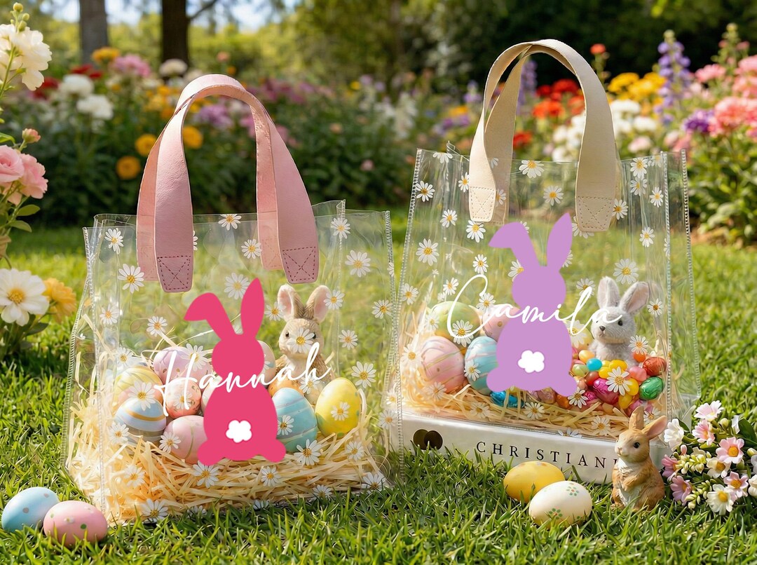 Easter Egg Hunt Bunny Tote Bag for Kids, Personalized Candy Treat Bag ...