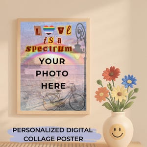 Benutzerdefinierte Pride Month druckbare, wunderliche LGBTQ Wandkunst, Vintage Art Paar Plakat, anpassbare Pride Wanddekoration, Retro Collage Gay Geschenk