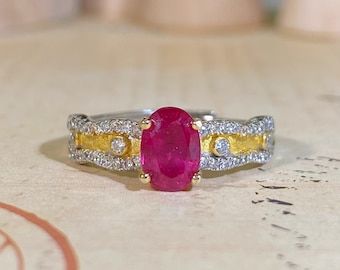 Handmade Ruby July Birthstone Ring, Adjustable 925 Sterling Silver with Zircon, Gift for Her