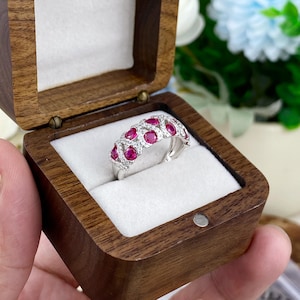 Anniversary Ring Ruby Band Silver Red Gemstone Romantic Gift Jewelry