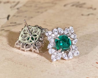 Art Deco Zuckerhut Smaragd Ohrstecker - 925 Sterling Silber Handmade Schmuck Geschenk
