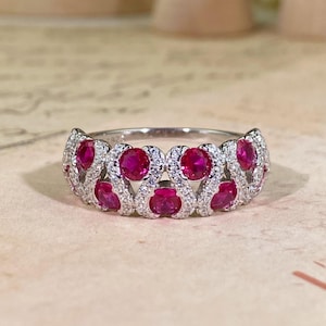 Dainty Ring Ruby Slim Band Silver Minimal Stackable Jewelry
