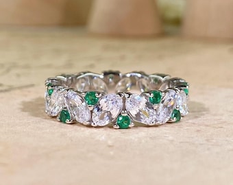 Art Deco Smaragd Cubic Zirkonia 925 Silber Ring, Alltag Statement Schmuck, Geschenk für Frauen