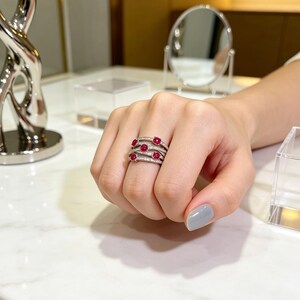 Anniversary Gift Ruby Multi Band Ring Sterling Silver Layered Jewelry Romantic for Her