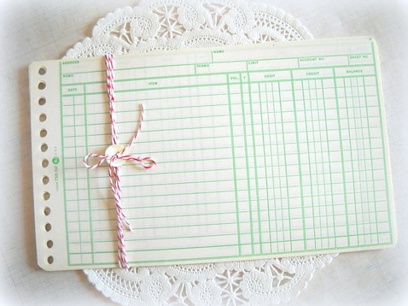 Green Lined Vintage Ledger Accounting Pages / Junk Journal / 5 Pages/ Daily Planner / Old Ledger Pages image 3