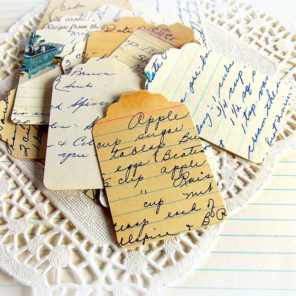 Vintage Recipe Card Merchandise Tags / 15 Pieces / Tags / Vintage Recipes / Junk Journal