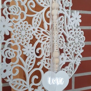 1 wooden decoration hanging decoration spring decoration window decoration door decoration wall hanger shabby chic decoration living room decoration gift idea pattern with flowers and hearts