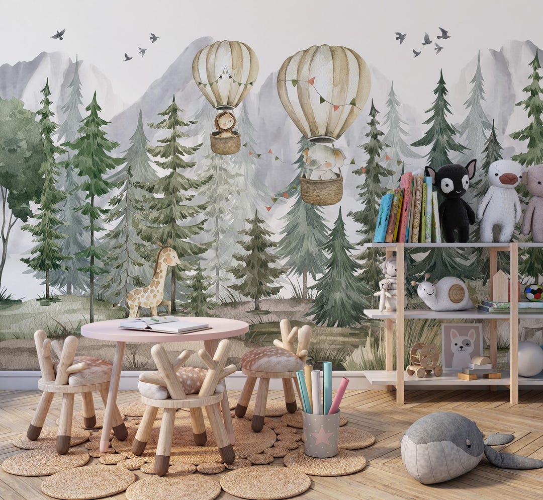 Kids Wallpaper, Nursery Safari Animals Wall Mural, Peel and Stick ...