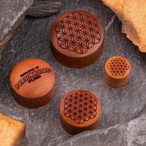 Flower Of Life Wood Plug / Gauge - Laser Engraved Double Flare