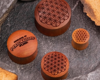 Flower Of Life Wood Plug / Gauge - Laser Engraved Double Flare