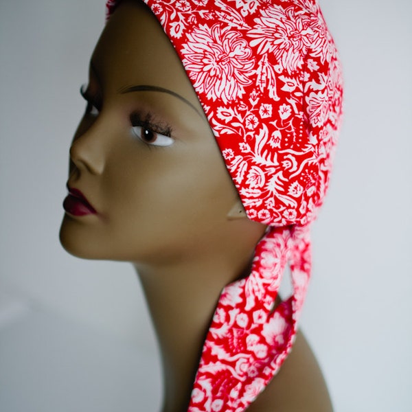 Cancer Hat Chemo Scarf Head Wrap Alopecia Turban -- Red Paisley Headwrap