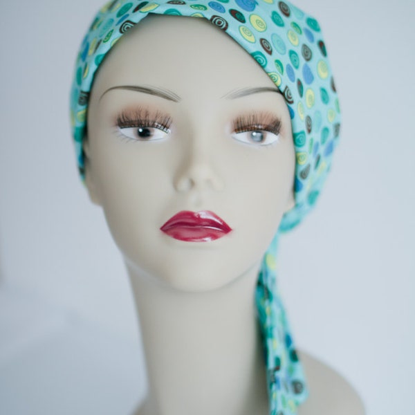 Store Closing! Cancer Hat Chemo Scarf Head Wrap Alopecia Turban  Blue Spots Chemo Headcovering