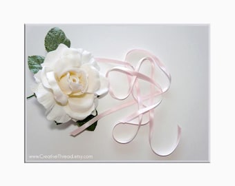 2 5/8 Yards Pure Silk Satin Ribbon -  Double Faced - Double Sided - Silk Satin Ribbon - Pastel Baby Pink - 1/4" Wide