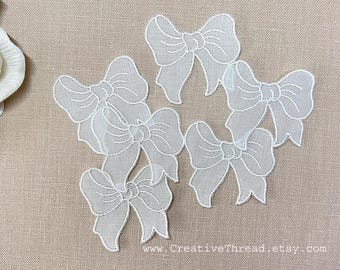 6 pcs - Vintage Swiss Cotton Batiste Bow Applique Trim - White - Swiss Embroidery Embellishment - Doll, Children Dresses - Bridal - Lingerie