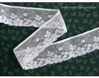 1 Yard 13" + 1 Yard 11" - French Valenciennes Cotton Floral Lace Edging - 1 1/4 " Wide - White - No. 211